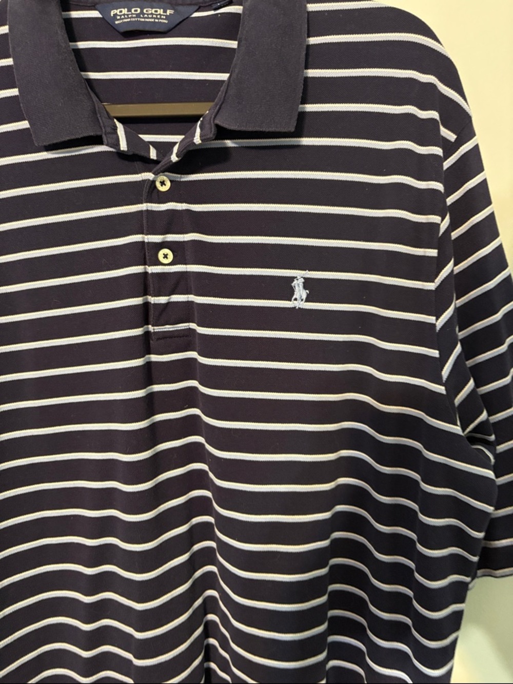XL Polo Golf Ralph Lauren 100% Pima Cotton Navy striped Polo shirt - Picture 3 of 6